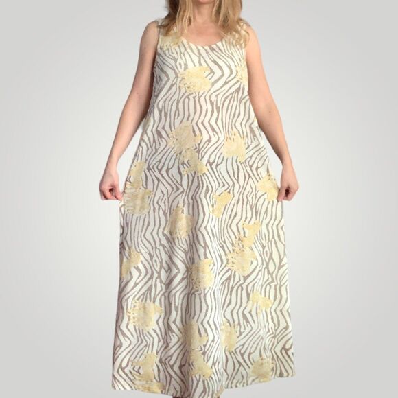 70s Zebra Stripe Dress Maxi Sleeveless Vintage S M - Picture 8 of 10